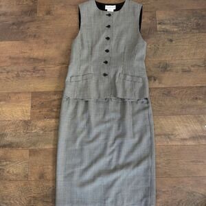 First Issue Vintage Wool Houndstooth‎ Vest (sz Med) and Skirt (sz 12)
